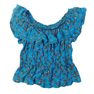 🛍️ Belle Du Jour Blue Floral Off The Shoulder Top Womens Size M